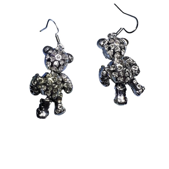 Teddy Bear EARRINGS - Black Austrian Crystals & Aurora Borealis; stainless steel - Picture 3 of 9